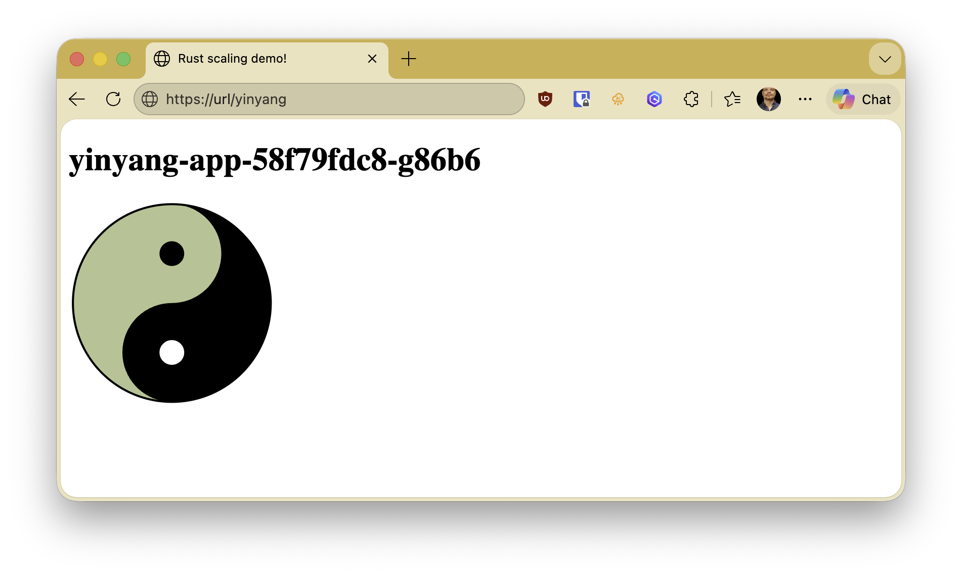 Yin-Yang app showing the pod name and a color-coded yin-yang symbol