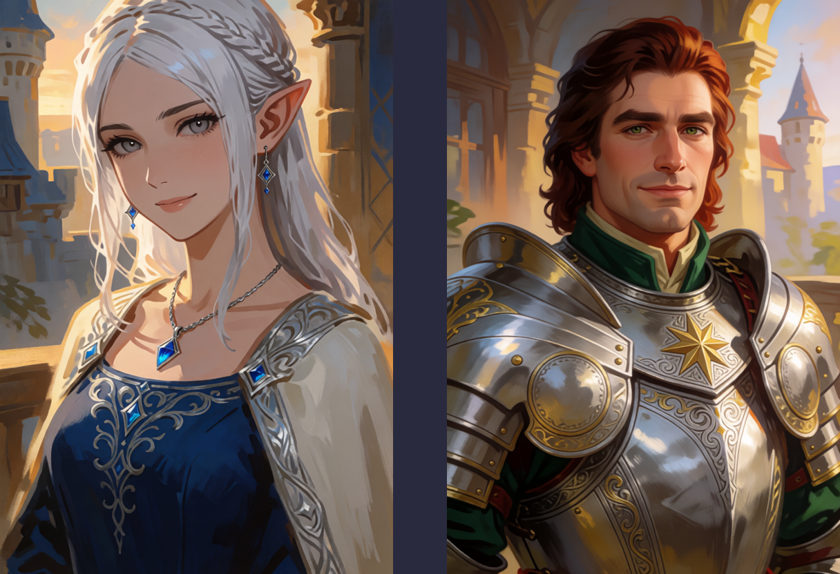 Two separate character portraits crudely placed side by side on a dark canvas, with an obvious dividing band between them.